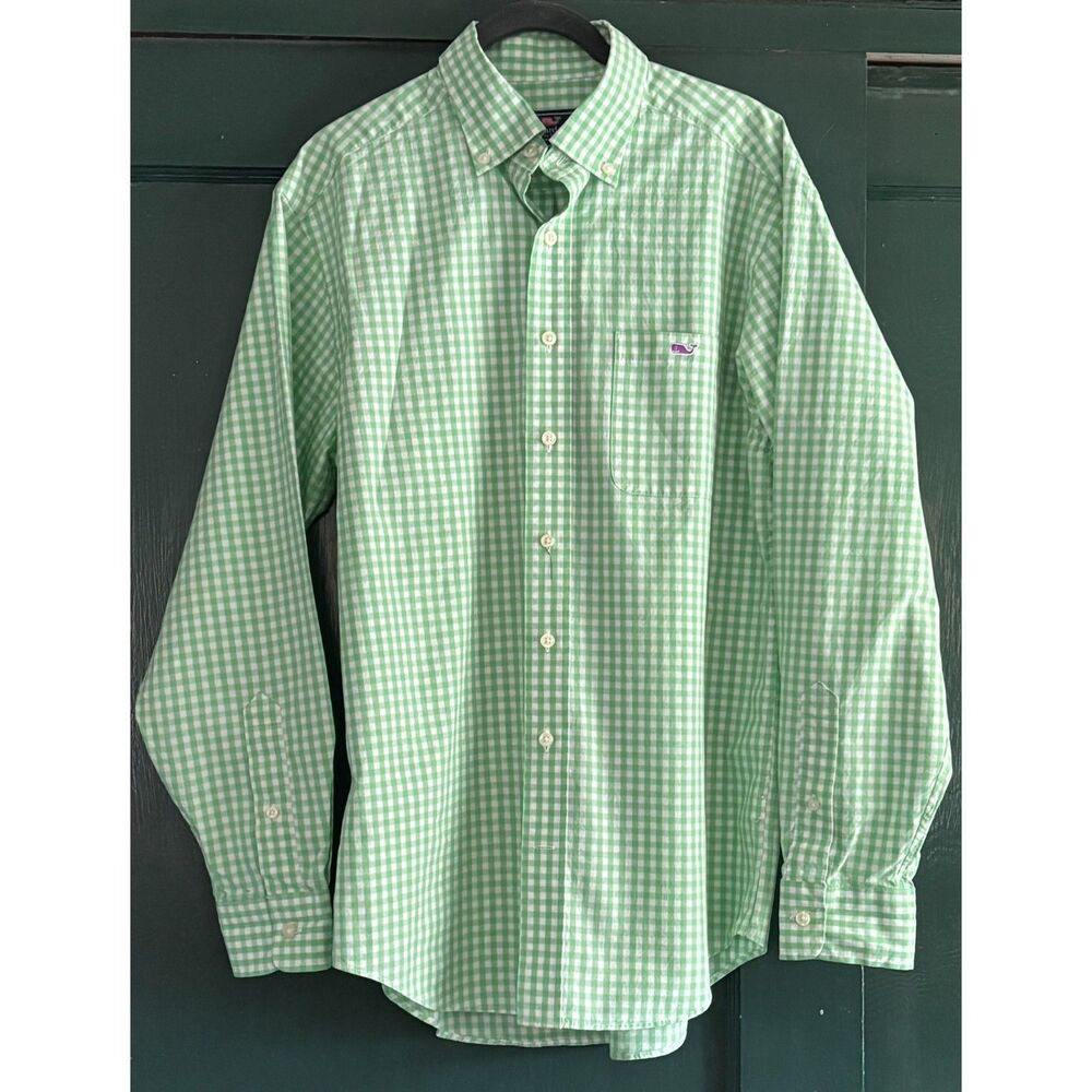 Vineyard Vines Green Gingham Tucker Shirt 100% Cotton men's Medium
